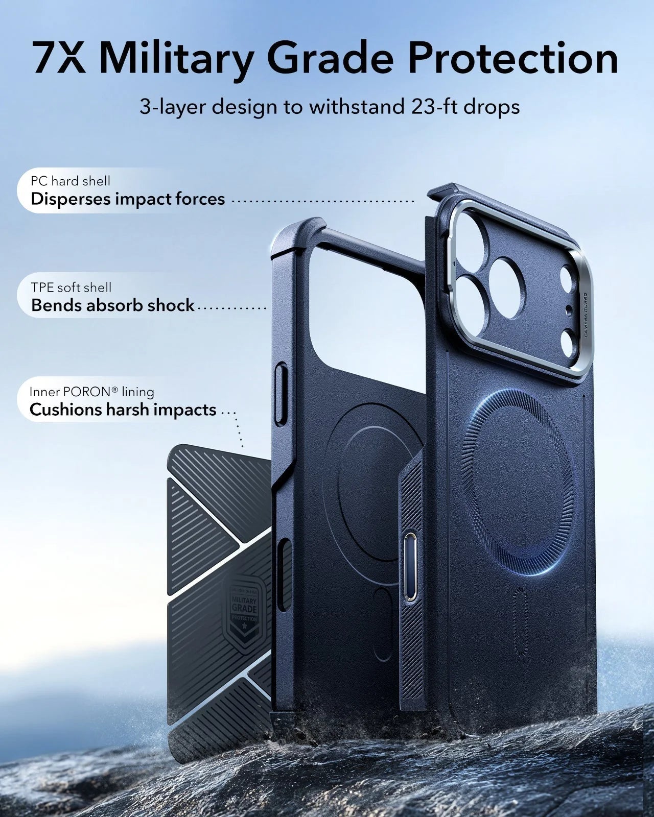 iPhone 17 Pro Max Cyber Tough Magnetic Case (Camera Control, Stash Stand) - Navy Blue